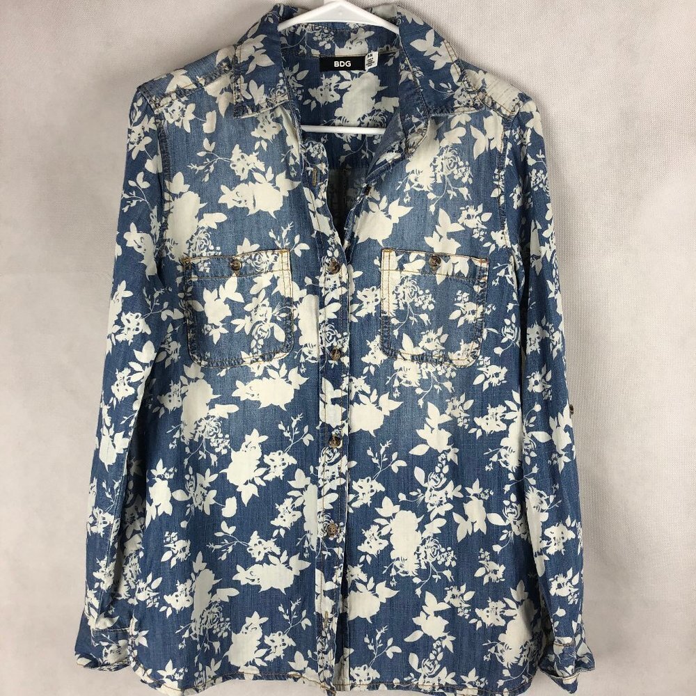 Bdg Floral Print Button Down Blouse M